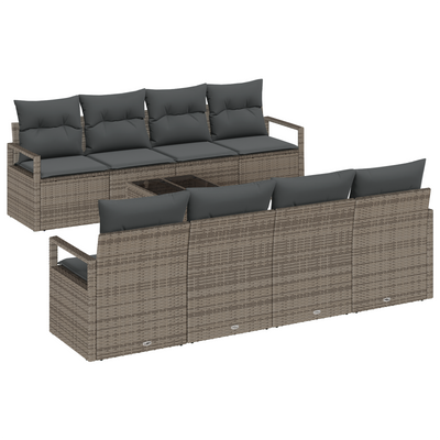9 Piece Garden Sofa Set with Cushions Grey Poly Rattan