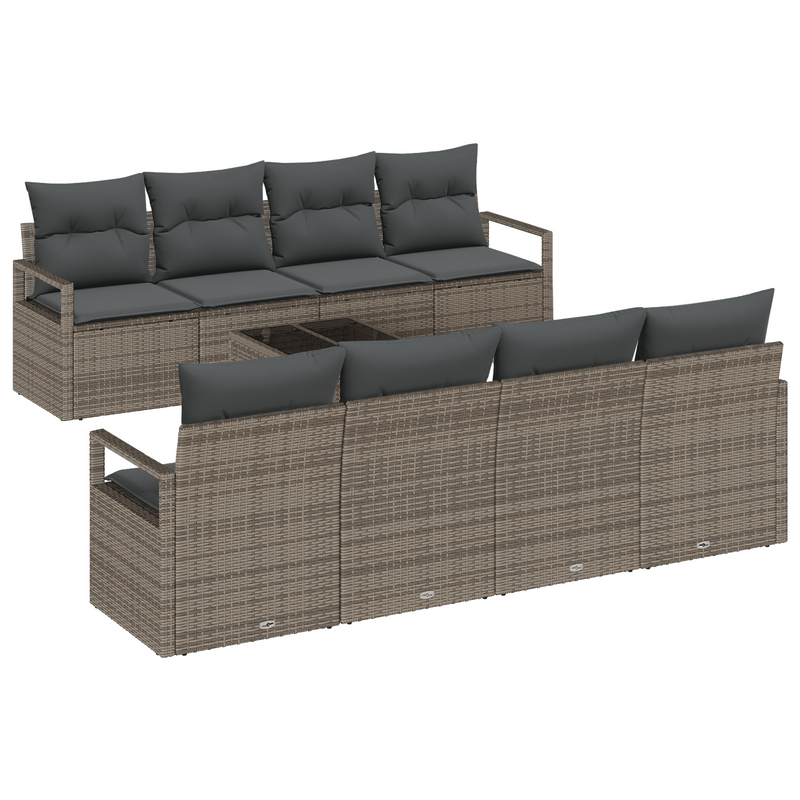 9 Piece Garden Sofa Set with Cushions Grey Poly Rattan
