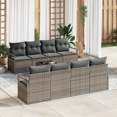 9 Piece Garden Sofa Set with Cushions Grey Poly Rattan