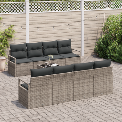 9 Piece Garden Sofa Set with Cushions Grey Poly Rattan