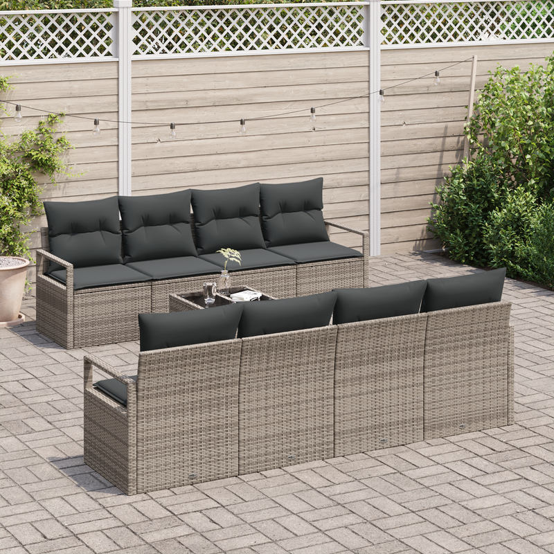 9 Piece Garden Sofa Set with Cushions Grey Poly Rattan