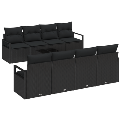 9 Piece Garden Sofa Set with Cushions Black Poly Rattan