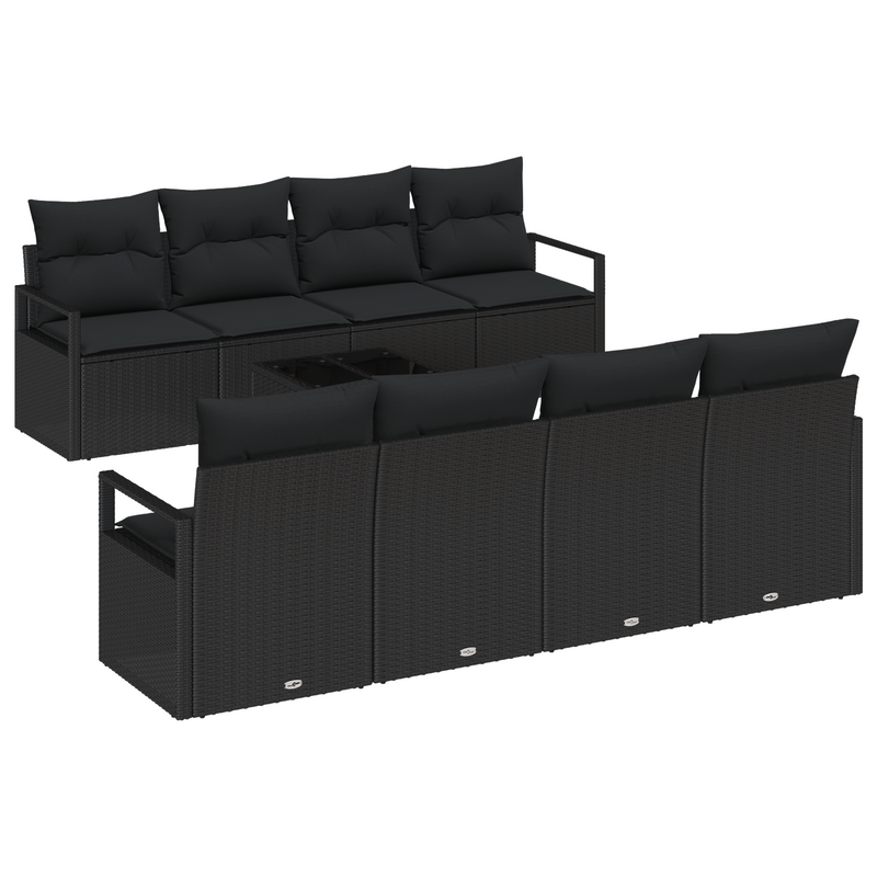 9 Piece Garden Sofa Set with Cushions Black Poly Rattan