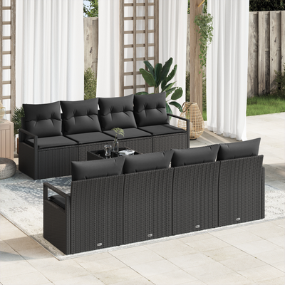 9 Piece Garden Sofa Set with Cushions Black Poly Rattan