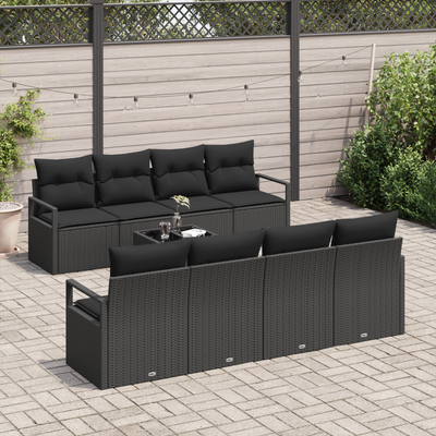 9 Piece Garden Sofa Set with Cushions Black Poly Rattan