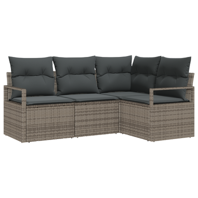 4 Piece Garden Sofa Set with Cushions Grey Poly Rattan