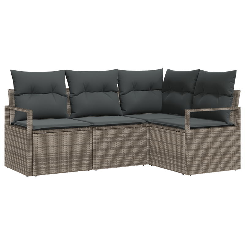 4 Piece Garden Sofa Set with Cushions Grey Poly Rattan
