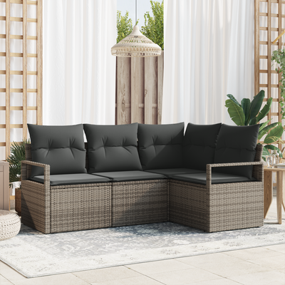 4 Piece Garden Sofa Set with Cushions Grey Poly Rattan