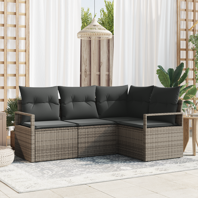 4 Piece Garden Sofa Set with Cushions Grey Poly Rattan