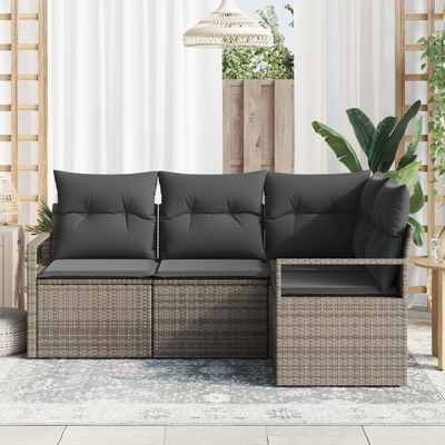 4 Piece Garden Sofa Set with Cushions Grey Poly Rattan