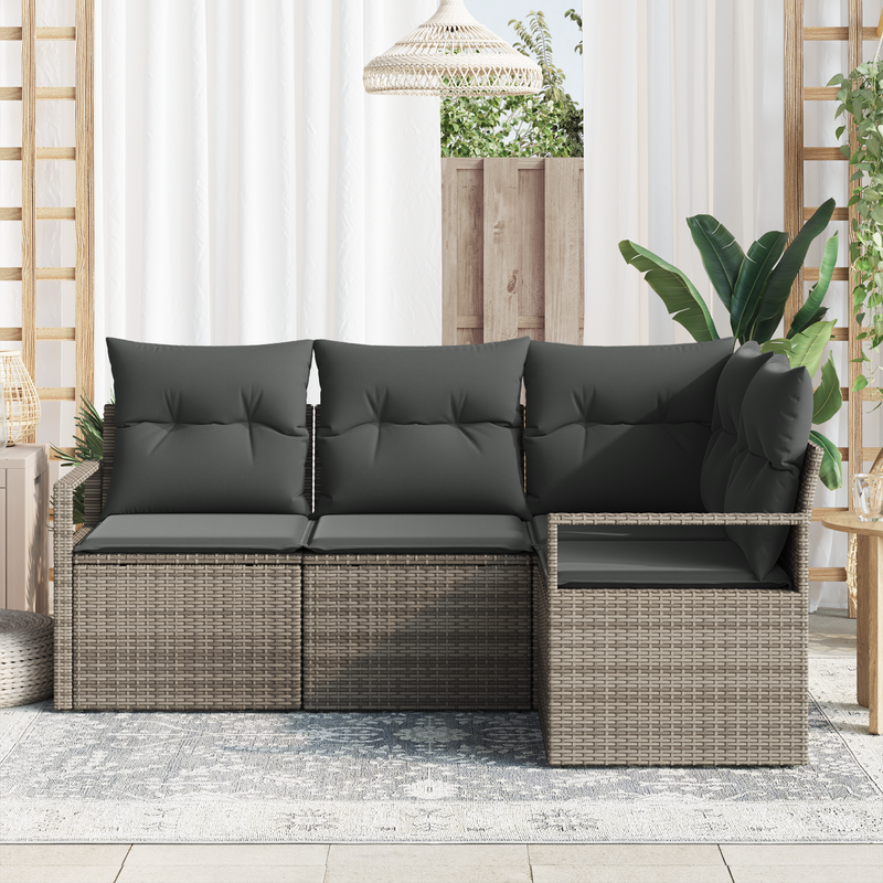 4 Piece Garden Sofa Set with Cushions Grey Poly Rattan