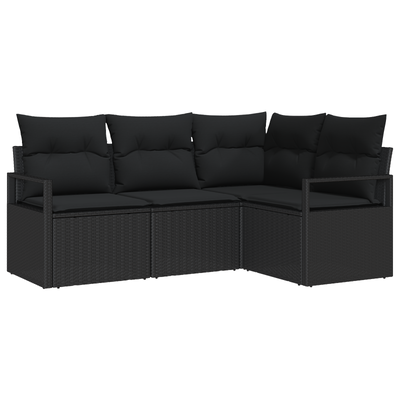 4 Piece Garden Sofa Set with Cushions Black Poly Rattan