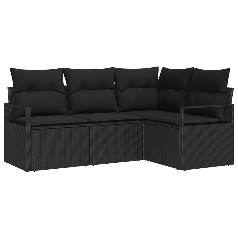 4 Piece Garden Sofa Set with Cushions Black Poly Rattan