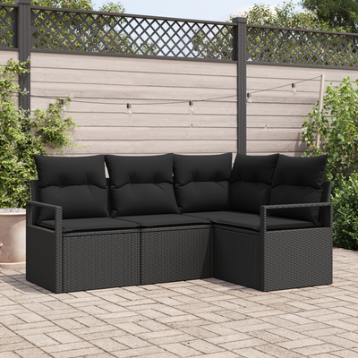 4 Piece Garden Sofa Set with Cushions Black Poly Rattan