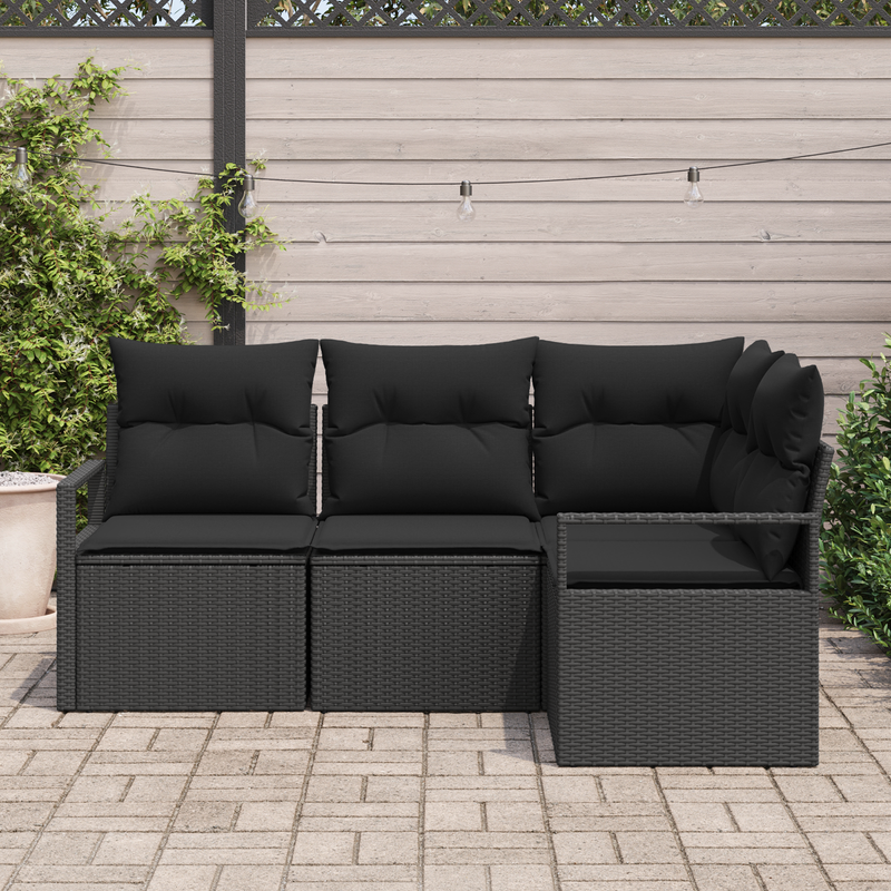 4 Piece Garden Sofa Set with Cushions Black Poly Rattan