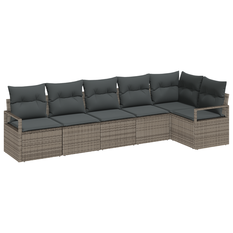 6 Piece Garden Sofa Set with Cushions Grey Poly Rattan