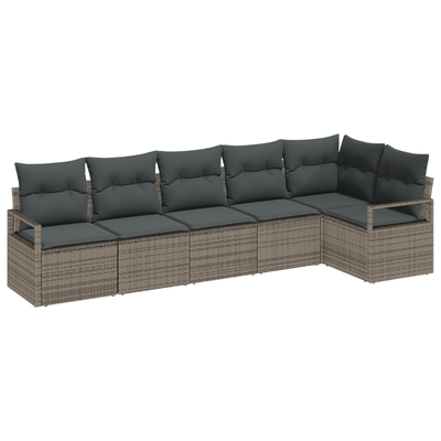 6 Piece Garden Sofa Set with Cushions Grey Poly Rattan