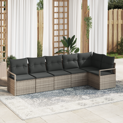 6 Piece Garden Sofa Set with Cushions Grey Poly Rattan