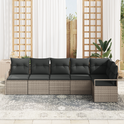 6 Piece Garden Sofa Set with Cushions Grey Poly Rattan