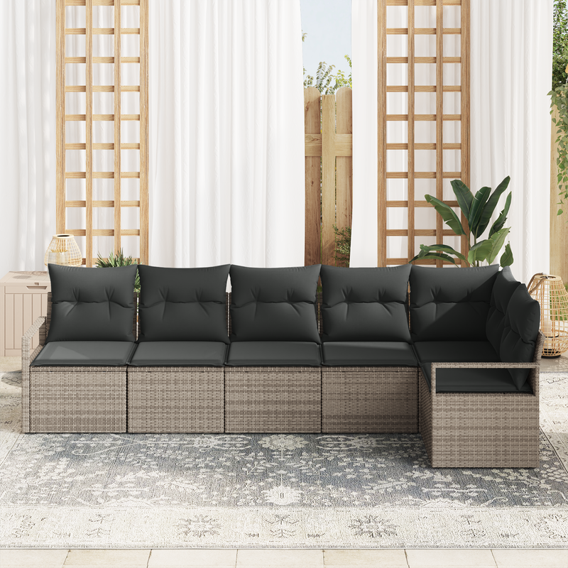 6 Piece Garden Sofa Set with Cushions Grey Poly Rattan