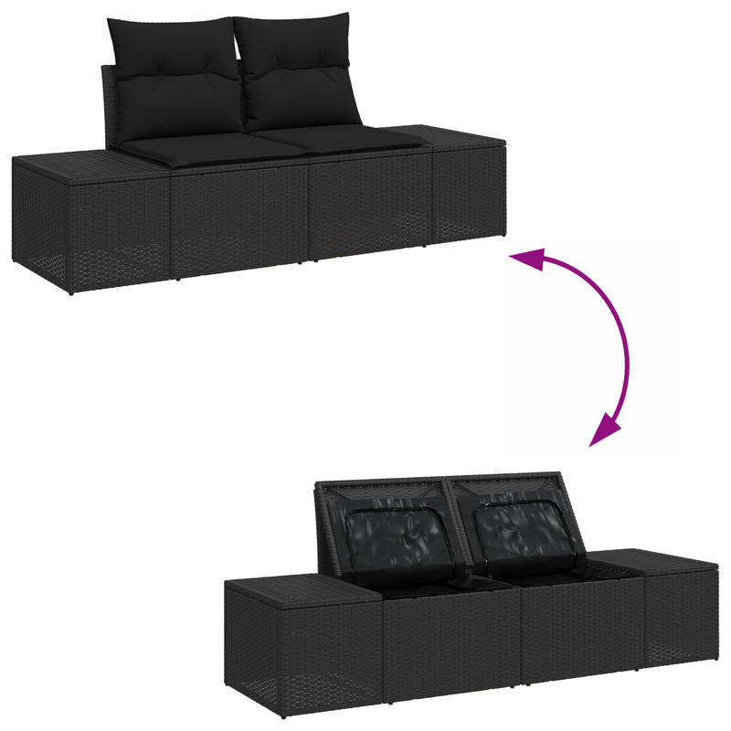 6 Piece Garden Sofa Set with Cushions Black Poly Rattan