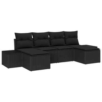 6 Piece Garden Sofa Set with Cushions Black Poly Rattan