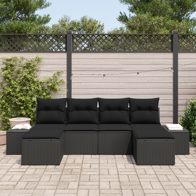 6 Piece Garden Sofa Set with Cushions Black Poly Rattan