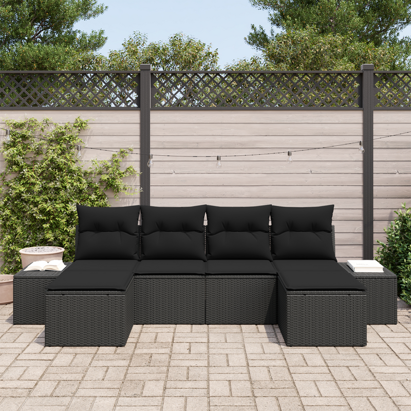 6 Piece Garden Sofa Set with Cushions Black Poly Rattan