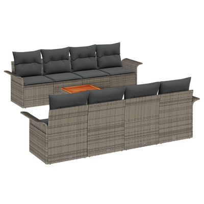 9 Piece Garden Sofa Set with Cushions Grey Poly Rattan Acacia