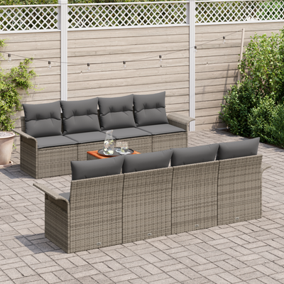 9 Piece Garden Sofa Set with Cushions Grey Poly Rattan Acacia