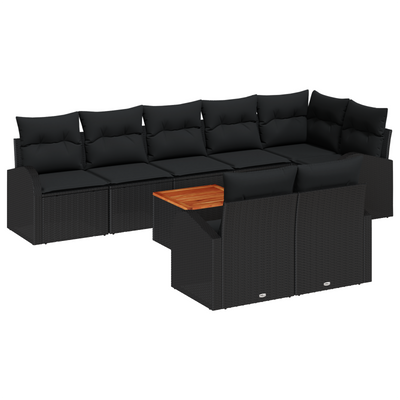 9 Piece Garden Sofa Set with Cushions Black Poly Rattan Acacia