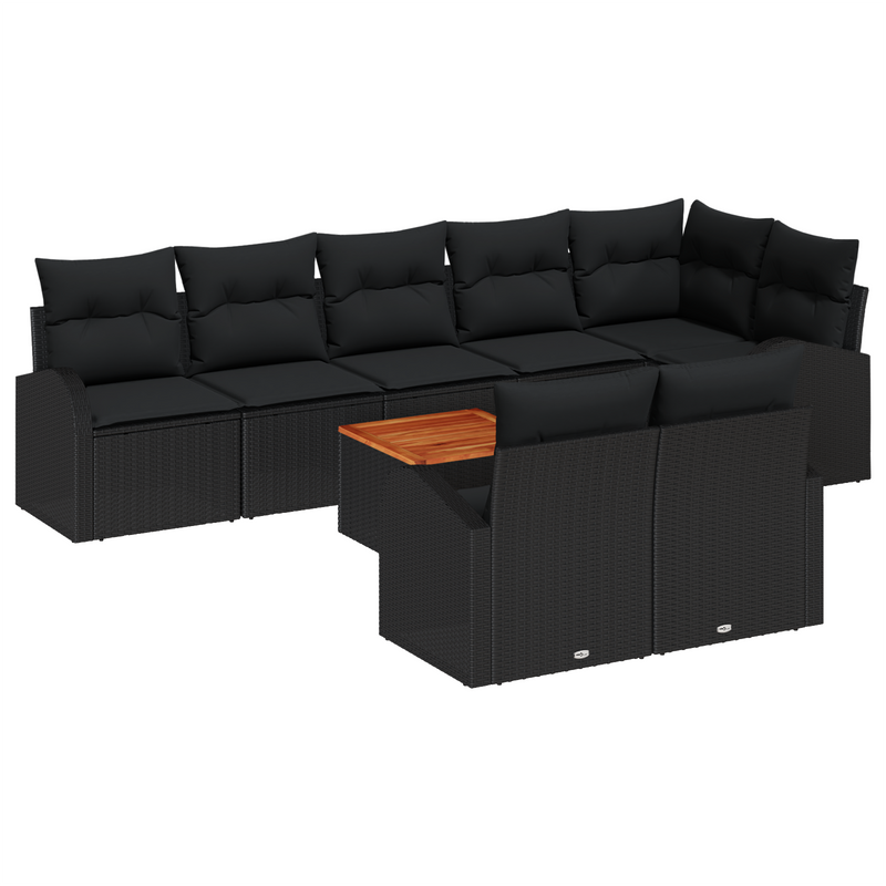 9 Piece Garden Sofa Set with Cushions Black Poly Rattan Acacia