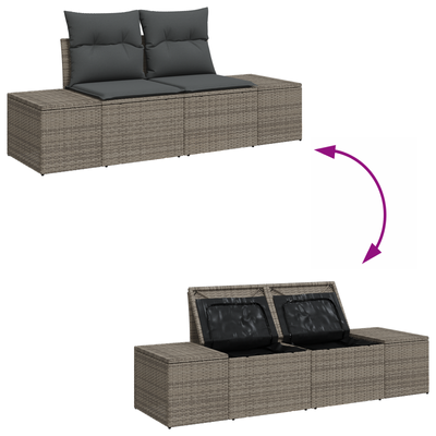 7 Piece Garden Sofa Set with Cushions Grey Poly Rattan Acacia