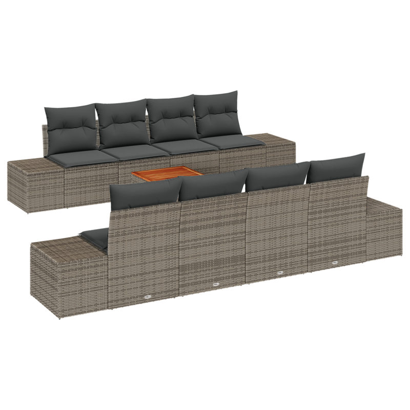 7 Piece Garden Sofa Set with Cushions Grey Poly Rattan Acacia