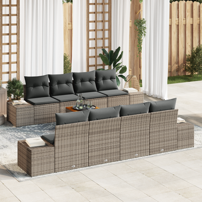 7 Piece Garden Sofa Set with Cushions Grey Poly Rattan Acacia