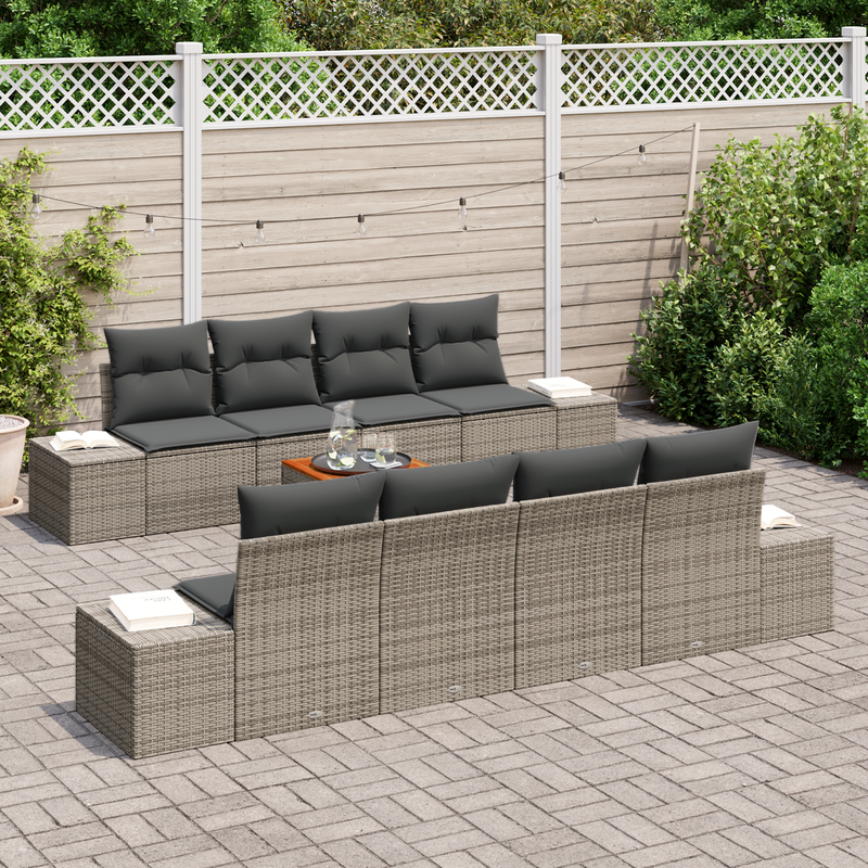 7 Piece Garden Sofa Set with Cushions Grey Poly Rattan Acacia