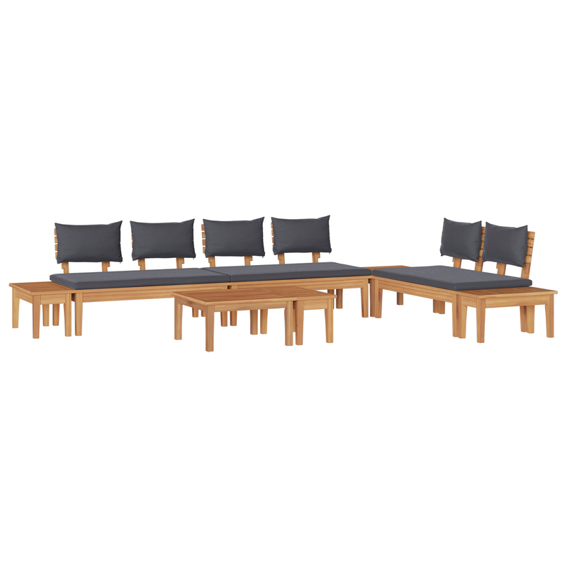 5 Piece Garden Bench Set with Cushions - Solid Teak Wood