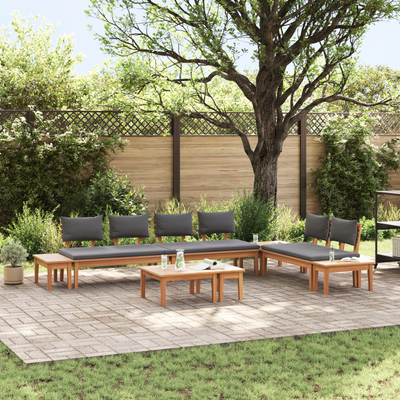 5 Piece Garden Bench Set with Cushions - Solid Teak Wood