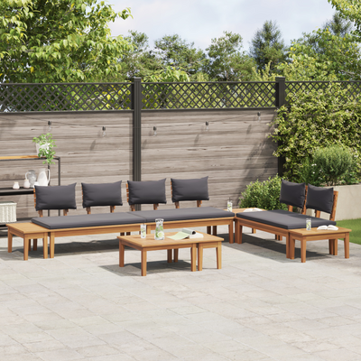 5 Piece Garden Bench Set with Cushions - Solid Teak Wood