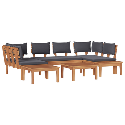 4-Piece Garden Bench Set with Cushions - Solid Teak Wood
