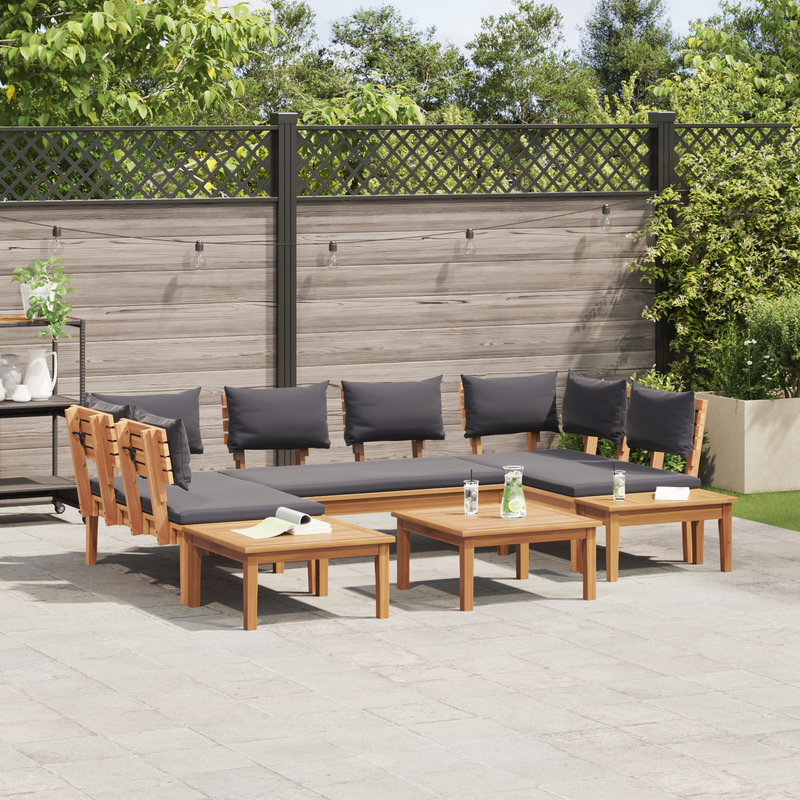 4-Piece Garden Bench Set with Cushions - Solid Teak Wood