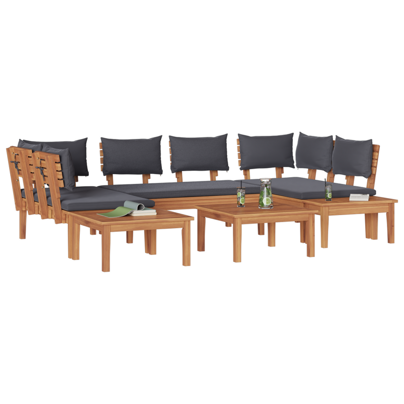 4-Piece Garden Bench Set with Cushions - Solid Teak Wood