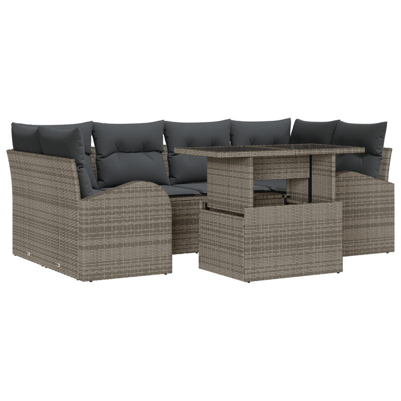 7 Piece Garden Sofa Set with Cushions Grey Poly Rattan