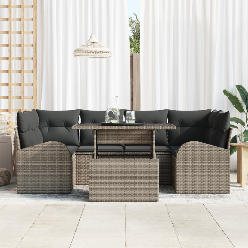 7 Piece Garden Sofa Set with Cushions Grey Poly Rattan