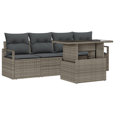 5 Piece Garden Sofa Set with Cushions Grey Poly Rattan