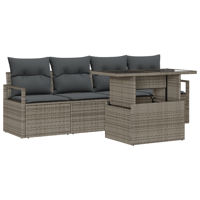 5 Piece Garden Sofa Set with Cushions Grey Poly Rattan