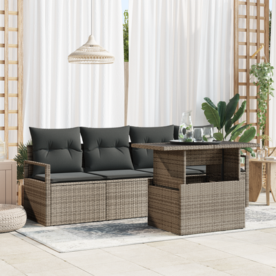 5 Piece Garden Sofa Set with Cushions Grey Poly Rattan