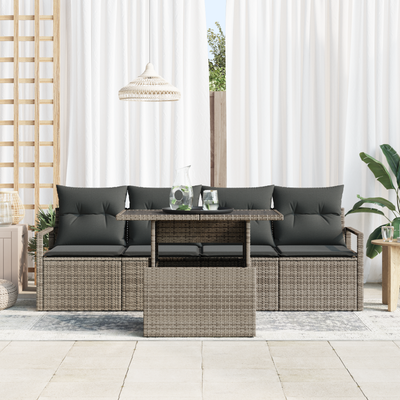 5 Piece Garden Sofa Set with Cushions Grey Poly Rattan