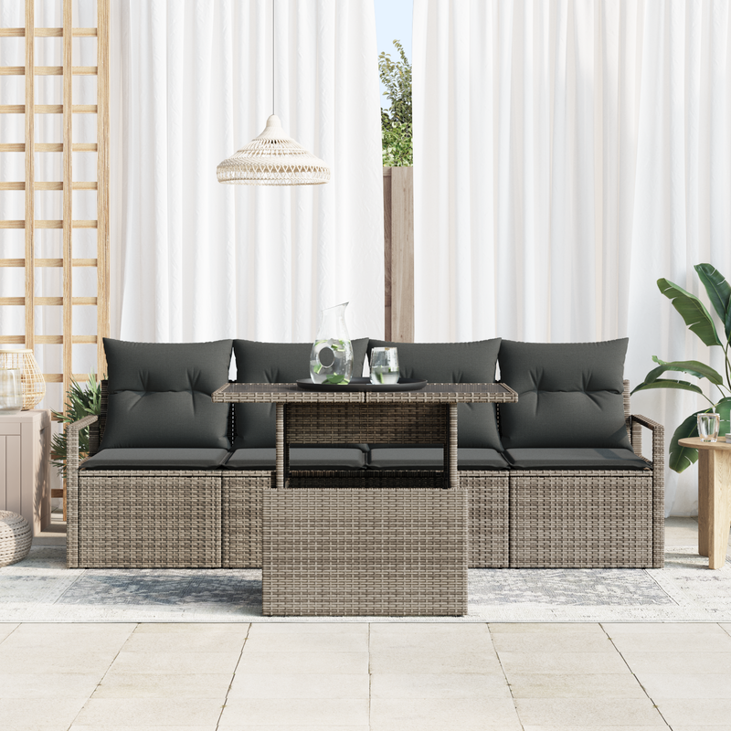 5 Piece Garden Sofa Set with Cushions Grey Poly Rattan