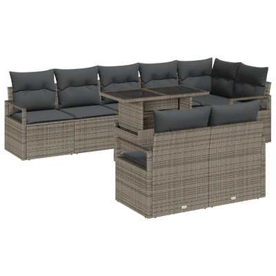 9 Piece Garden Sofa Set with Cushions Grey Poly Rattan